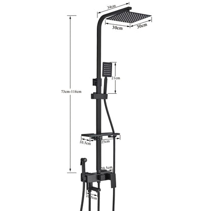 Matzwarte Doucheset – Douchepakket – Regendouche – Handdouche – Badkraan – 30,48 cm Vierkant – Messing – Dual-Function – Wandmontage – Verstelbare Plank – Geen Elektriciteit Nodig