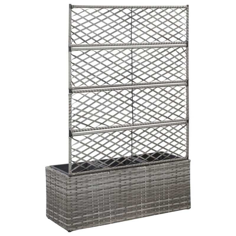 High quality flower rackRaised Trellis Bed 3 Pots 83x30x130cm Polyrattan Gray