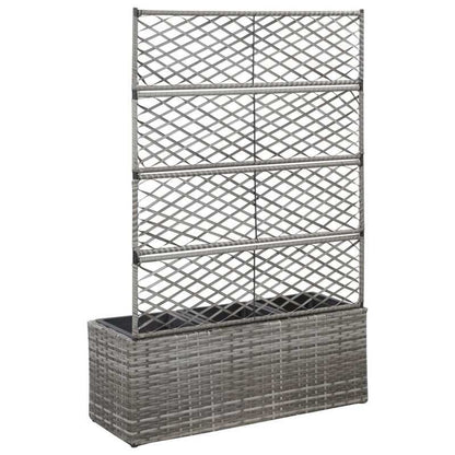 High quality flower rackRaised Trellis Bed 3 Pots 83x30x130cm Polyrattan Gray