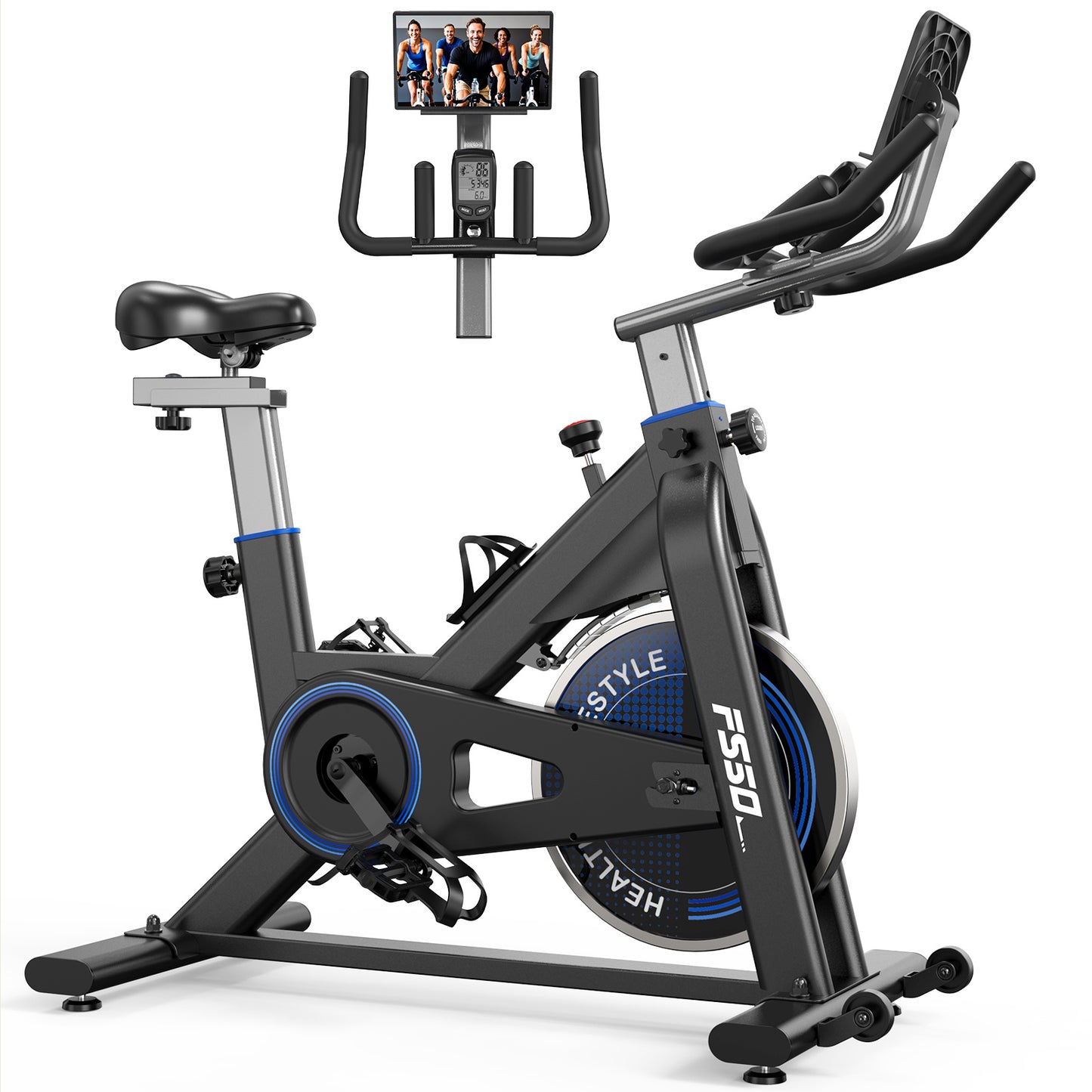 Magnetic Resistance Exercise Bike for Home, Fully Adjustable Ergometer, Quiet Indoor Bike with RPM Display, Large Tablet Holder, 150KG Capacity