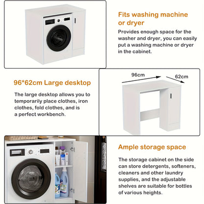 Wasmachinekast – Wasmachine Meubel – Wasmachine Ombouw – Wasmachine Opbergruimte – Wasmachine Rek – Wit – 96x62x90 cm – Stevig Houten Materiaal