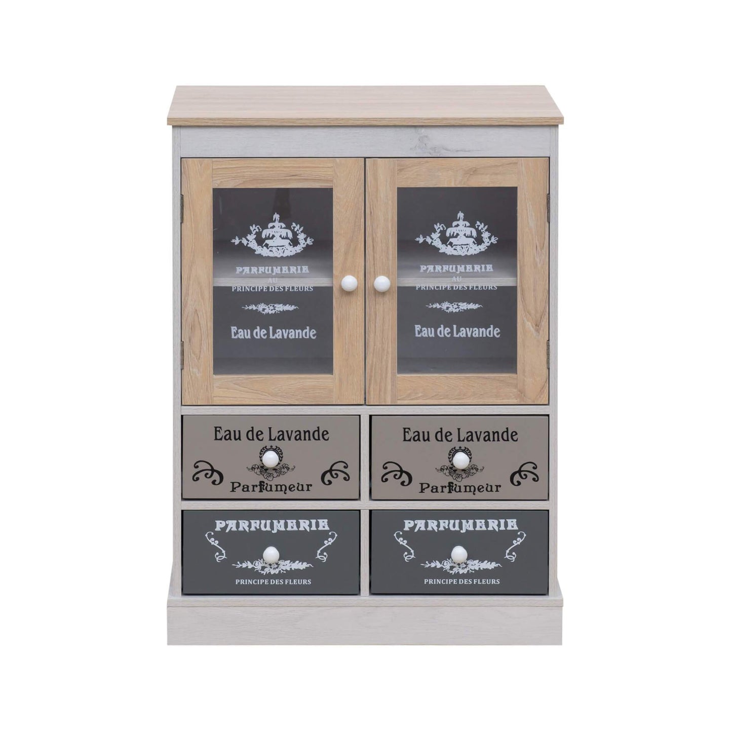 Keukenkast – Opbergkast – Dressoir – Buffetkast – Ladekast – Shabby Chic Wit Beige Grijs – Compact Formaat 81x58x30 cm – Duurzaam Melamine MDF