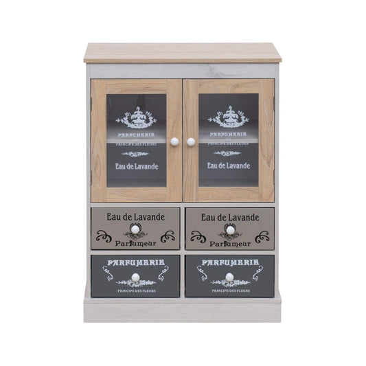 Keukenkast – Opbergkast – Dressoir – Buffetkast – Ladekast – Shabby Chic Wit Beige Grijs – Compact Formaat 81x58x30 cm – Duurzaam Melamine MDF