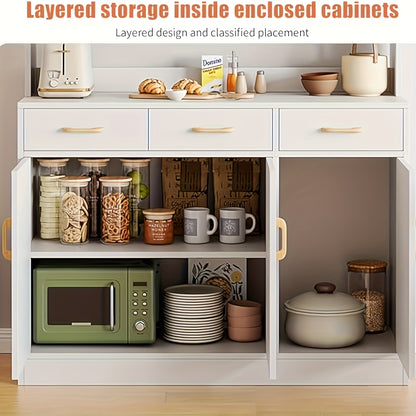Keukenkast – Keukenbuffet – Opbergkast – Keukenmeubel – Kast Met Glazen Deuren – 170x100x30 cm – Wit – Hout – 6 Kasten – 3 Lades – Duurzaam & Vochtbestendig