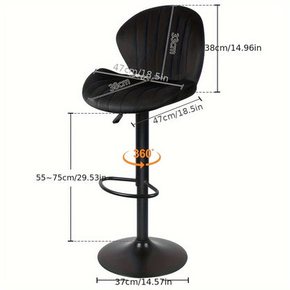Barkruk – Barstoel – Bistrokruk – Keukenstoel – Barkrukken Set van 2 – Velvet Bekleding – Draaibaar en Verstelbare Hoogte