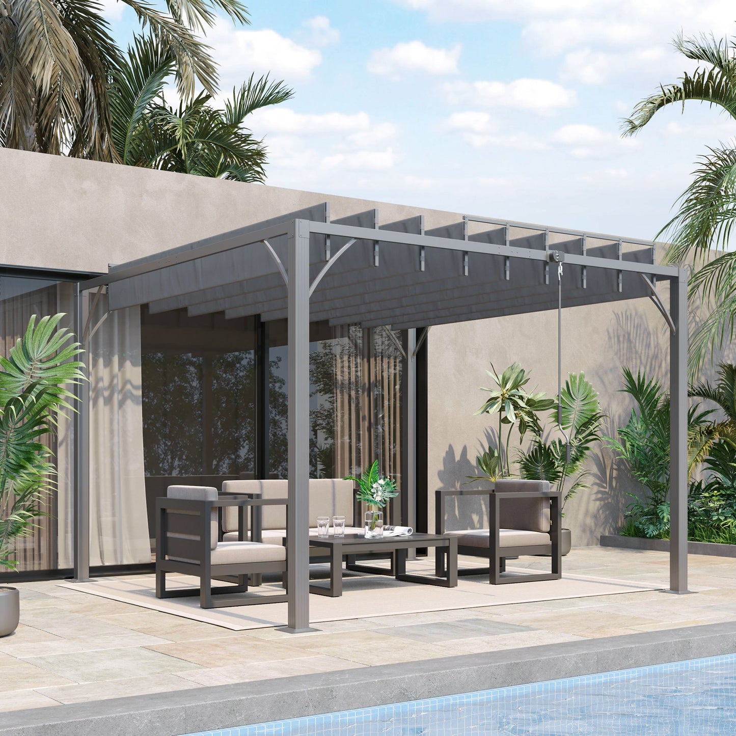 Pergola – Tuinoverkapping – Zonwering – Terrasoverkapping – Buitenkamer – Aluminium Frame – Verstelbare Lamellen – 3x3 Meter – Grijs