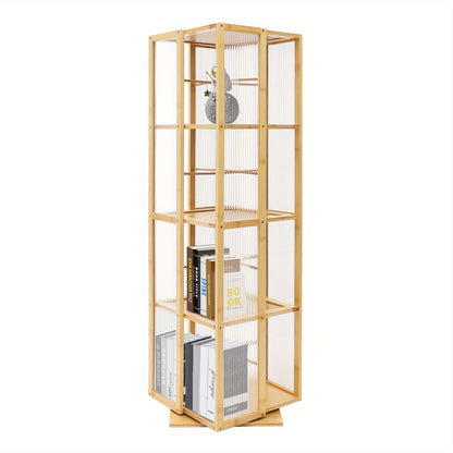 Boekenrek – Boekenplank – Boekenkast – Opbergkast – Draaibaar – 360° Draaibaar Ontwerp – Gerecycled Moso Bamboe & Acryl – Vrijstaand – 124 cm Hoog – Max 10 kg Per Plank