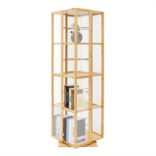 Boekenrek – Boekenplank – Boekenkast – Opbergkast – Draaibaar – 360° Draaibaar Ontwerp – Gerecycled Moso Bamboe & Acryl – Vrijstaand – 124 cm Hoog – Max 10 kg Per Plank