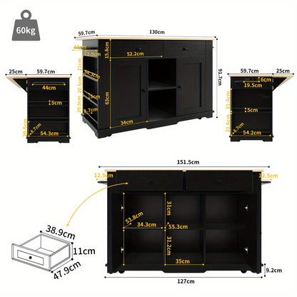 Heavy-Duty Metal Kitchen Island Cart with Worktop - Mobile Kitchen Storage Cabinet, 2 Drawers & 6 Compartments, Space-Saving Rolling Kitchen Organizer with Cabinet, for Small/Large Kitchens, Dining Room, or Home - Easy Assemb