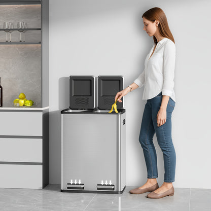 Prullenbak – Afvalbak – Afvalemmer – Pedaalemmer – Vuilnisbak – 2 Compartimenten 60L – Roestvrij Staal – Softclose Deksel