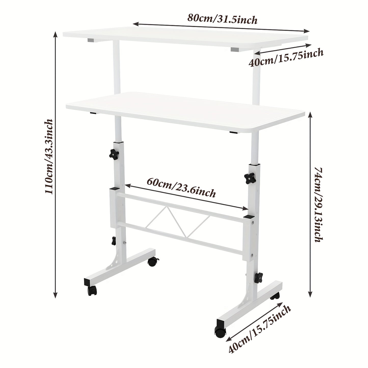 Invalbureau – Mobiele Werkplek – Verstelbaar Bureau – Laptoptafel – Compact Bureau – Hoogte Verstelbaar Tot 110 cm – Met Zwenkwieltjes Voor Makkelijk Verplaatsen
