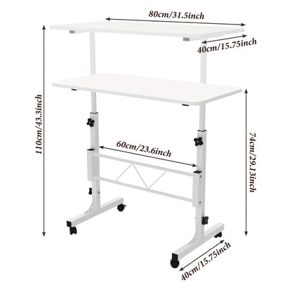 Invalbureau – Mobiele Werkplek – Verstelbaar Bureau – Laptoptafel – Compact Bureau – Hoogte Verstelbaar Tot 110 cm – Met Zwenkwieltjes Voor Makkelijk Verplaatsen