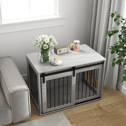 Hondenbench – Hondenkooi – Hondenhok – Hondenren – Hondenhuis – Grijs – Ruim 98x58x61 cm – Duurzaam Hout en Staal