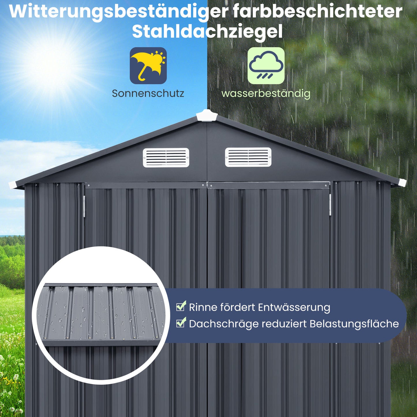 Tuinhuisje – Tuinschuur – Gereedschapsschuur – Tuinberging – Buitenopslag – Gegalvaniseerd Staal – 3,4m³ Ruimte – Slotbare Dubbele Deuren met Ventilatie