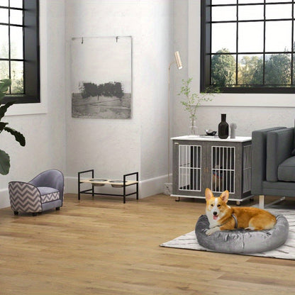Hondenhok – Huisdier Bench – Dierenhokje – Hondenren – Kleine Hondenbench – Ruime Binnenkant – Stevige Siliconen Constructie – Grijs/Wit 83,8x55,9x73,7 cm