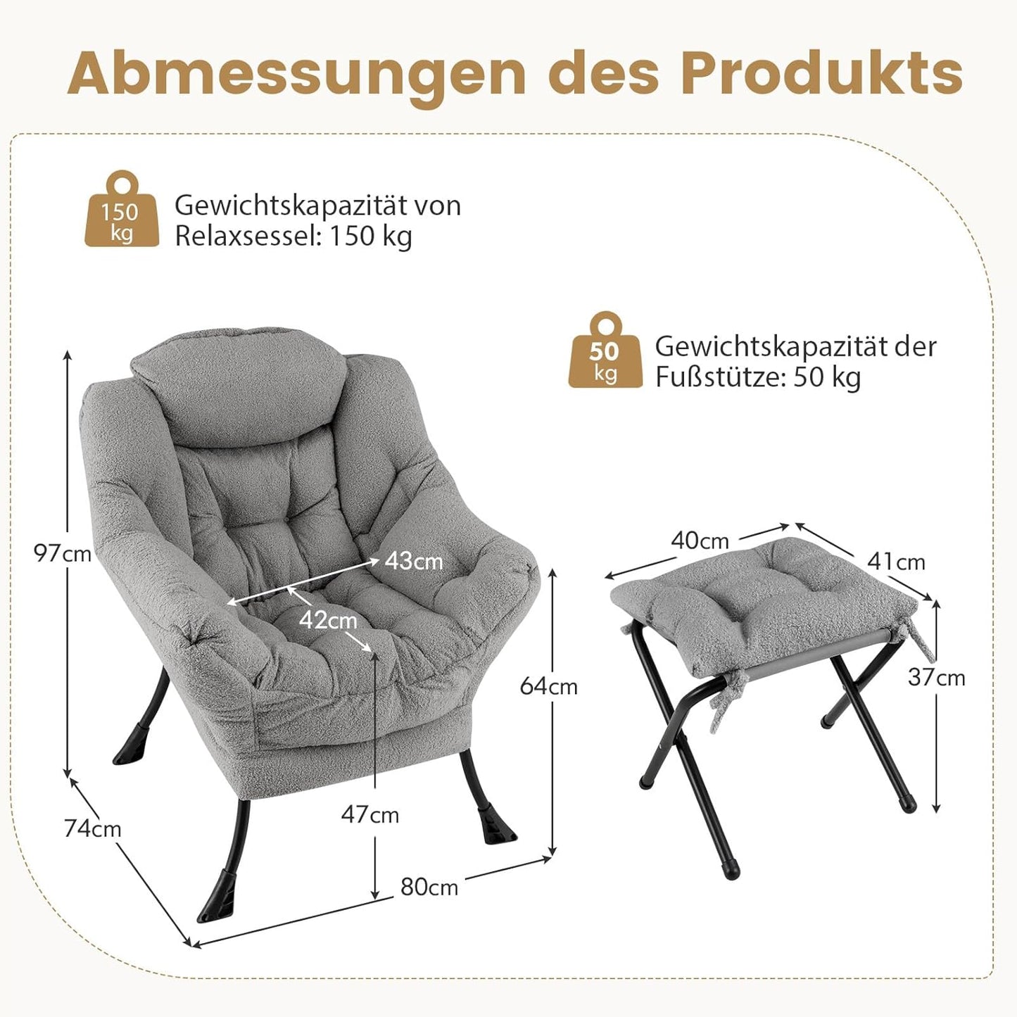 Relaxfauteuil – Relaxstoel – Loungefauteuil – Tv-fauteuil – Leunstoel – Met Voetenbankje En Zijvak – Zachte Sherpa Bekleding – Roestvrij Metalen Frame