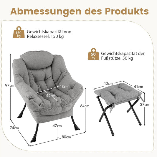 Relaxfauteuil – Relaxstoel – Loungefauteuil – Tv-fauteuil – Leunstoel – Met Voetenbankje En Zijvak – Zachte Sherpa Bekleding – Roestvrij Metalen Frame