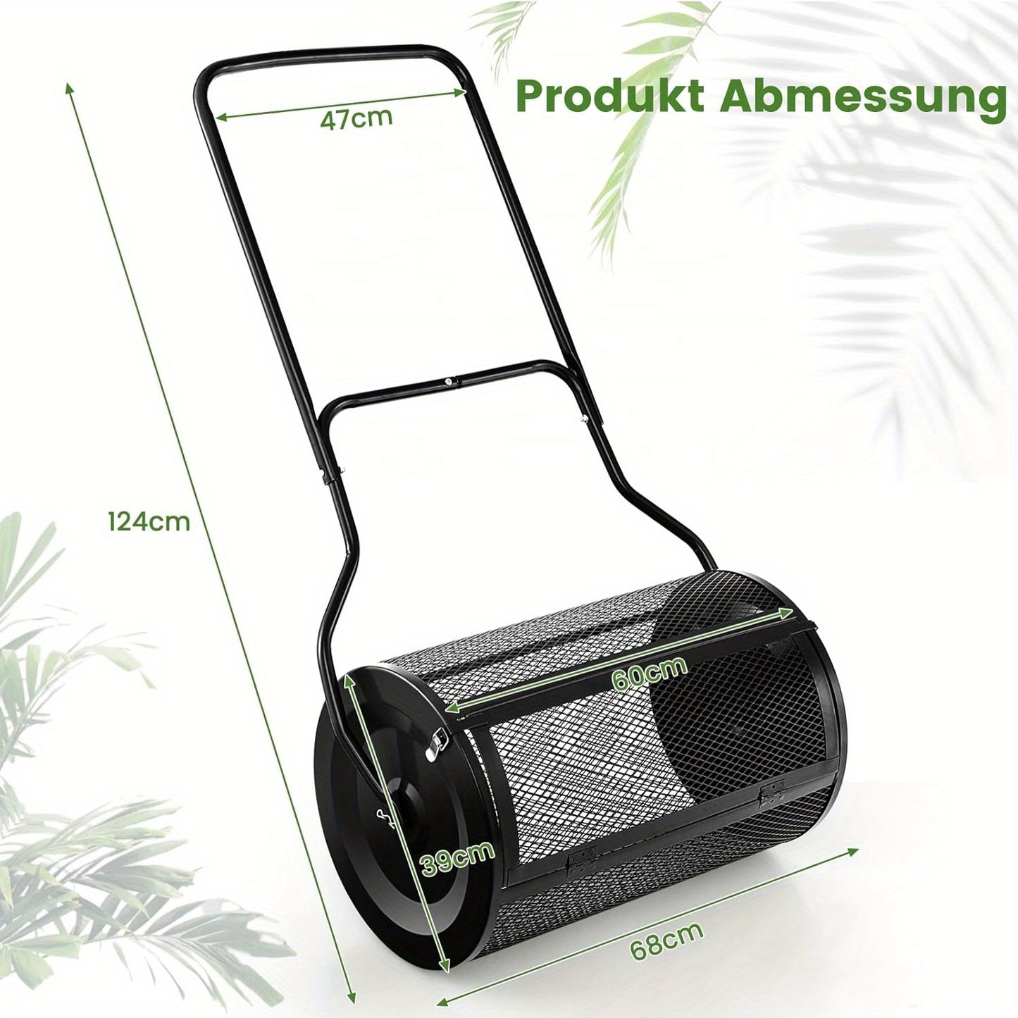 Compoststrooier – Meststrooier – Zandstrooier – Zaadstrooier – Tuinstrooiwagen – 76 Liter Inhoud – Ergonomisch U-Handvat – Metalen Rol