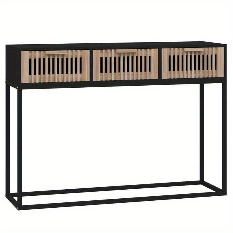 Elegant Black 3-Tier Sideboard with Natural Wood Panels and X-Shape Metal Frame, 104.14cm x 30.48cm x 76.2cm - Ideal for Bedroom, Living Room, Office, or Veranda, Cute Room Decor, Standing Shelf
