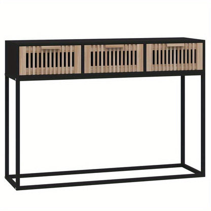 Elegant Black 3-Tier Sideboard with Natural Wood Panels and X-Shape Metal Frame, 104.14cm x 30.48cm x 76.2cm - Ideal for Bedroom, Living Room, Office, or Veranda, Cute Room Decor, Standing Shelf
