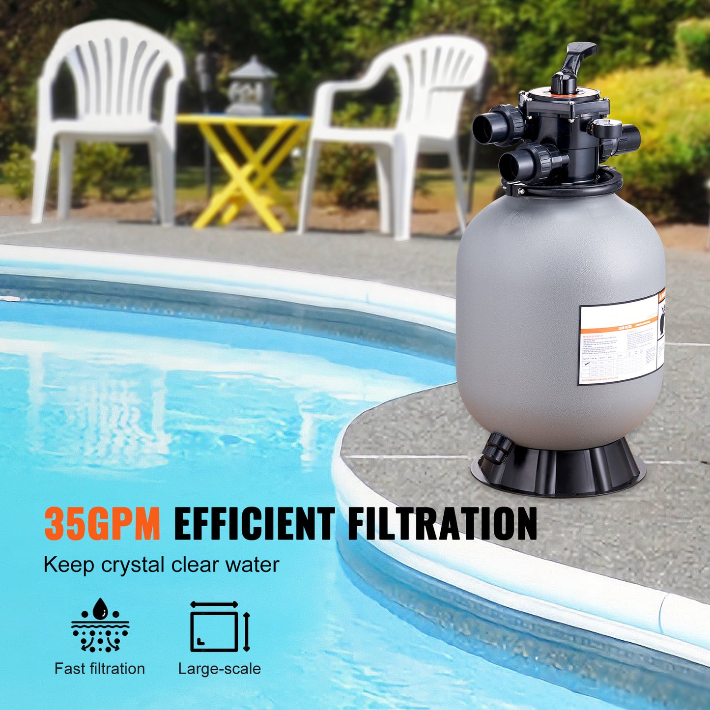 Zandfilter – Zwembadfilter – Sandfilter – Filterinstallatie – Zwembadreiniging – 16 Inch Diameter – 7-standen Multiportkraan