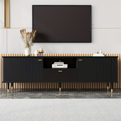 tv-meubel – tv-standaard – tv-kast – entertainmentmeubel – dressoir – Zwarte Uitvoering – Soft-Close Deuren – Gouden Accent Poten
