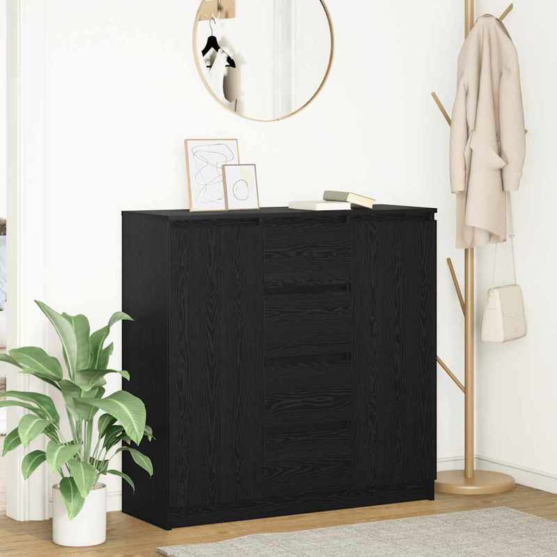Dressoir – Sideboard – Opbergkast – Ladekast – Commode – Zwart Eiken – MDF Chipboard – Praktisch Met Lades 100,5x35x98,5 cm