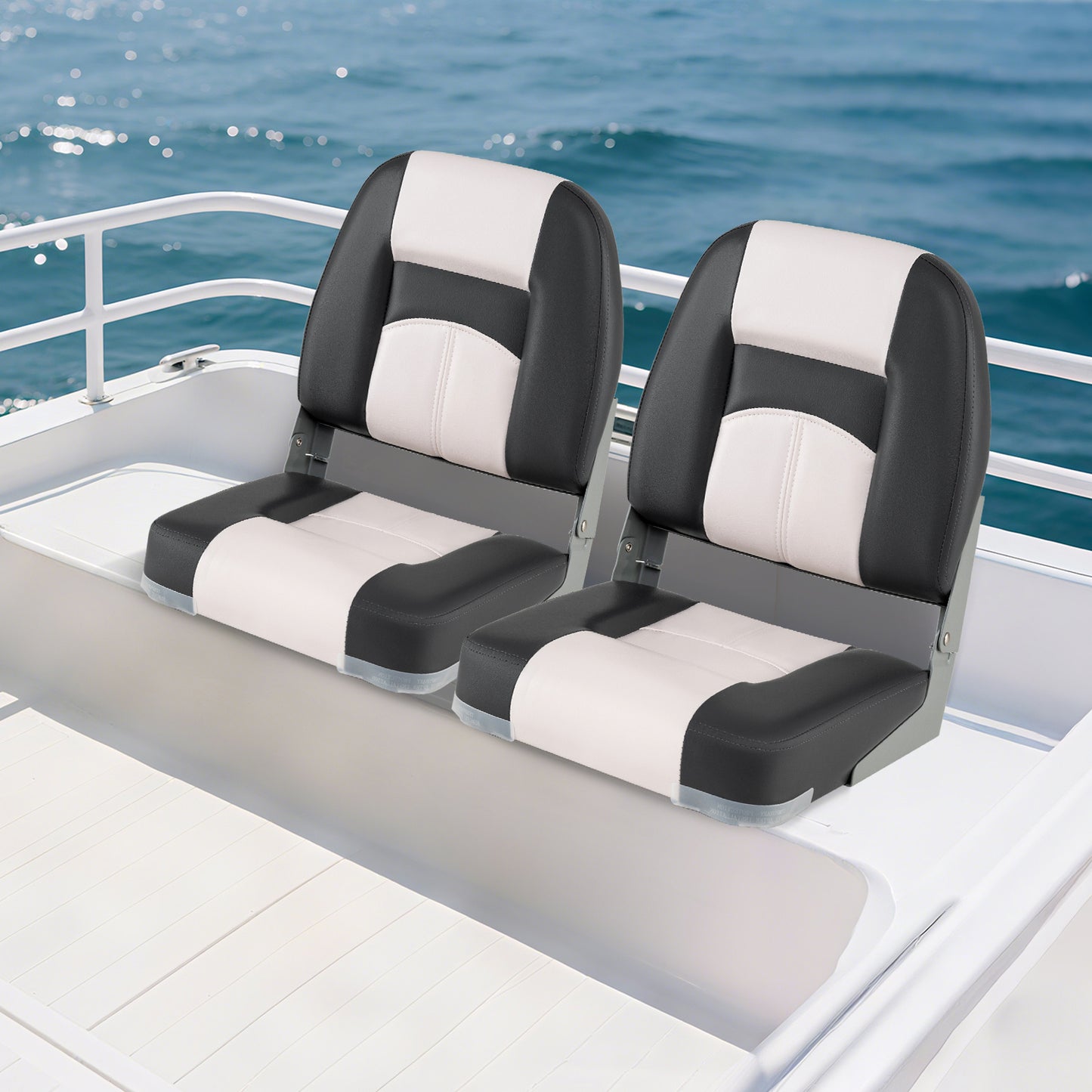 Inklapbare Bootstoelen – Bootstoelen Set – Vouwstoelen – Kajuitstoelen – Watersport Stoelen – Waterbestendig PVC Leer – Dikke Sponsvulling – Grijs