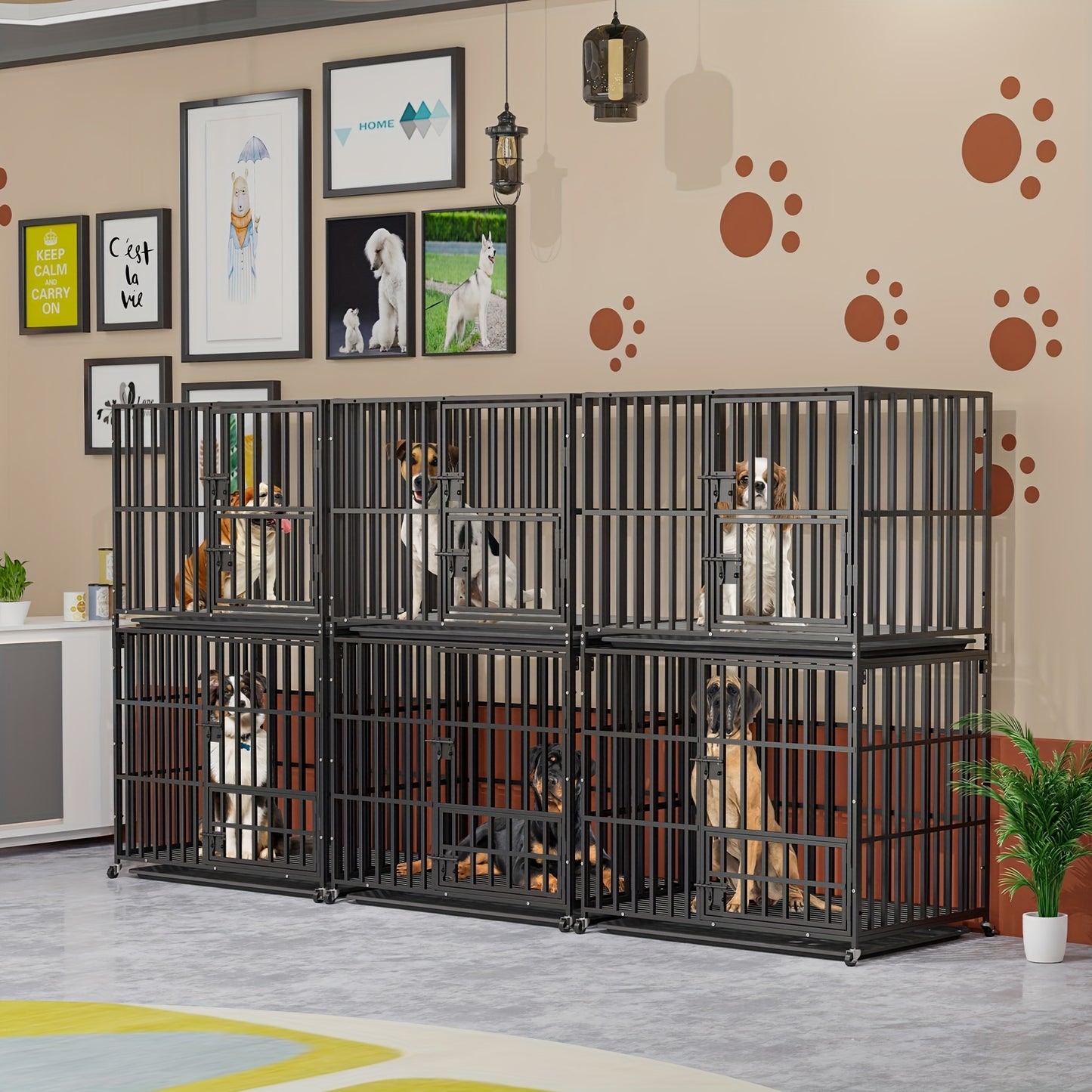 Hondenbench XXL – Hondenhok – Dierenkooi – Hondenren – Hondenkennel – Dubbele Deuren – Met Uitschuifbare Tray – Zwaar Metalen Hondenbench – 150 kg Draaggewicht