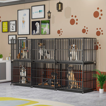 Hondenbench XXL – Hondenhok – Dierenkooi – Hondenren – Hondenkennel – Dubbele Deuren – Met Uitschuifbare Tray – Zwaar Metalen Hondenbench – 150 kg Draaggewicht