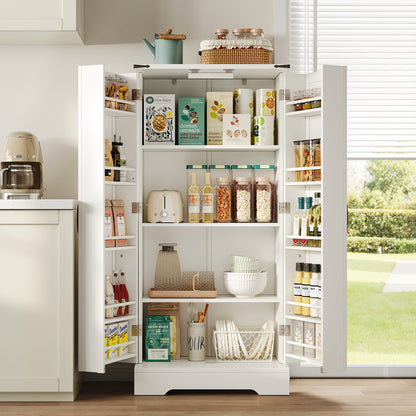 127.0cm White Farmhouse Kitchen Cabinet with 2 Hinged Doors & Adjustable Shelves - Freestanding Storage Cabinet with -Tip Device, Gravure Texture Finish, Space-Saving Design for Small Spaces, Easy Assembly, Sturdy Constructio