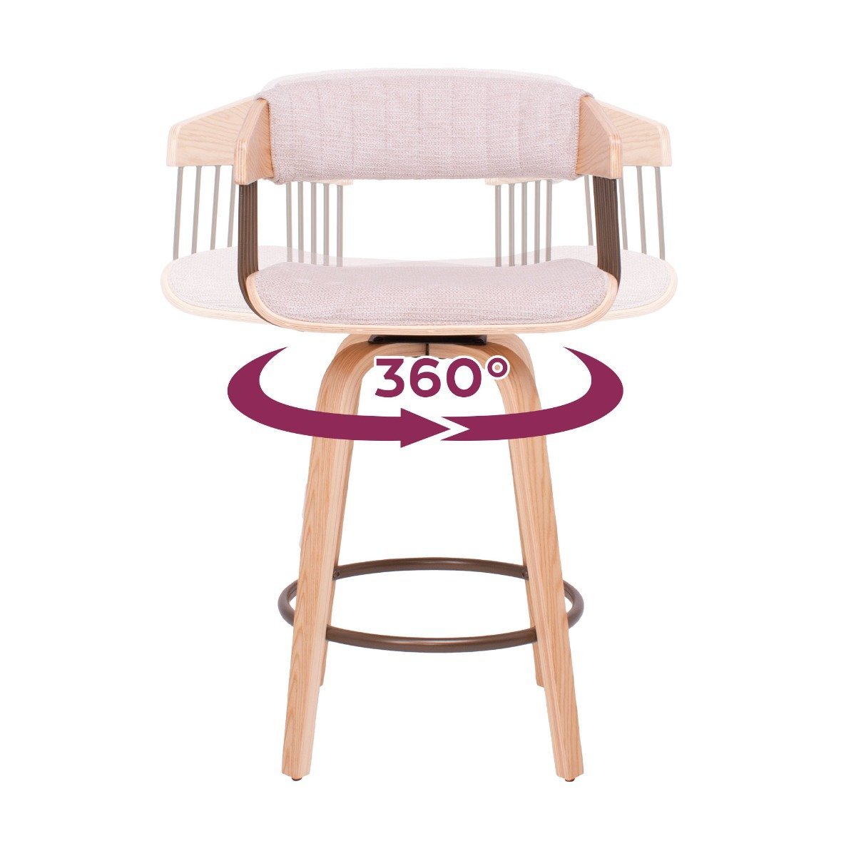 Barkrukken – Krukken – Barkruk Set – Barstoelen – Bistrostoelen – Set van 2 – Draaibaar Zitvlak – Multiplex Met Beige Stoffering