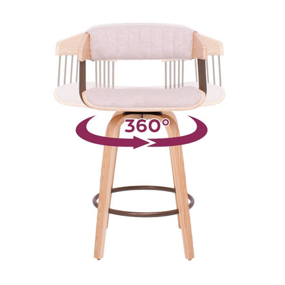 Barkrukken – Krukken – Barkruk Set – Barstoelen – Bistrostoelen – Set van 2 – Draaibaar Zitvlak – Multiplex Met Beige Stoffering