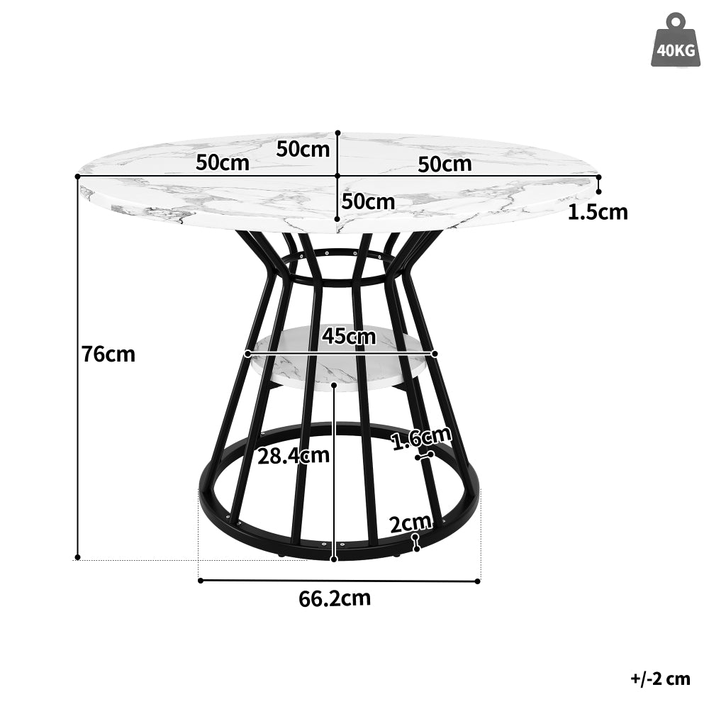 Ronde Eettafel – Ronde Tafel – Eettafel Rond – Diner Tafel – Woonkamer Tafel – Marmeren MDF Blad – Geschikt Voor 4-6 Personen – Lichtgewicht En Luxe – Wit Goud Kleurvariant