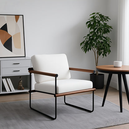 Fauteuil – Accentstoel – Relaxstoel – Loungefauteuil – Zetel – Stevig Metalen Frame – Zachte Sponsvulling – Compact 60x60x80 cm – Hout & Multiplex