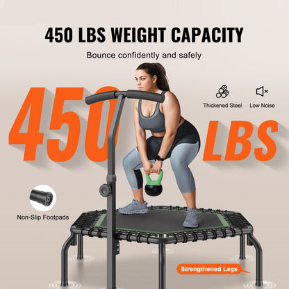 Mini Trampoline – Minitrampoline – Fitness Trampoline – Rebounder – Springmat – Verstelbaar Handvat – Draagkracht 204 kg
