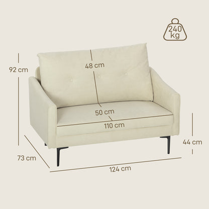 2-Zits Bank – Tweezits Sofa – Zithoek – Loveseat – Loungebank – Cream – Zachte Foam Kussens – Stevig Metalen Frame