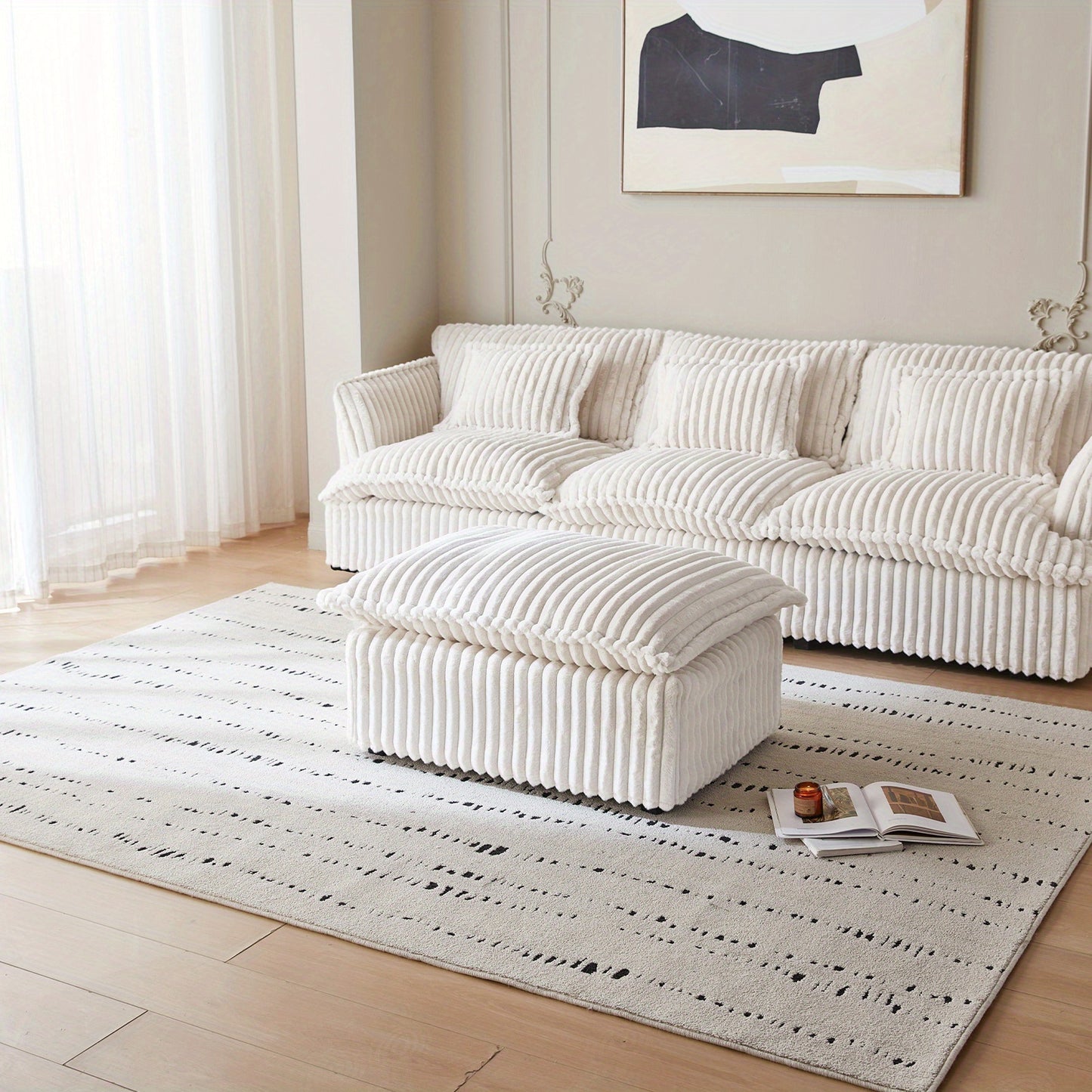 Poef – Voetenbank – Zitpoef – Hocker – Voetensteun – Beige – Compact Ruimtebesparend Design – Duurzaam en Comfortabel