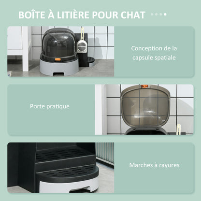 Kattenbak – Kattenbakken – Kattentoilet – Kattenhuis – Gesloten Kattenbak – Makkelijk Schoon Te Maken – Ruime Zij-Ingang – Donkergrijs