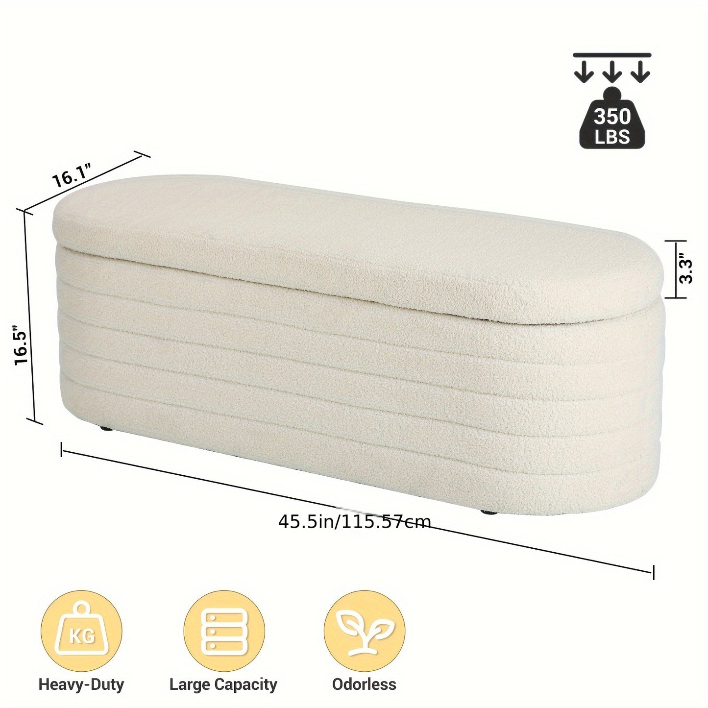 Sitzbank Mit Stauraum, Schuhbank Mit Sitzfläche, Teddystoff Sitzhocker, Moderner Sitztruhe Mit Großem Stauraum Aufbewahrungsbox, Sitzbox Für Schlafzimmer Wohnzimmer Weiß