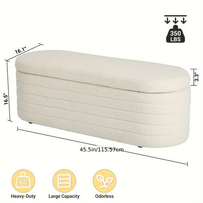 Sitzbank Mit Stauraum, Schuhbank Mit Sitzfläche, Teddystoff Sitzhocker, Moderner Sitztruhe Mit Großem Stauraum Aufbewahrungsbox, Sitzbox Für Schlafzimmer Wohnzimmer Weiß