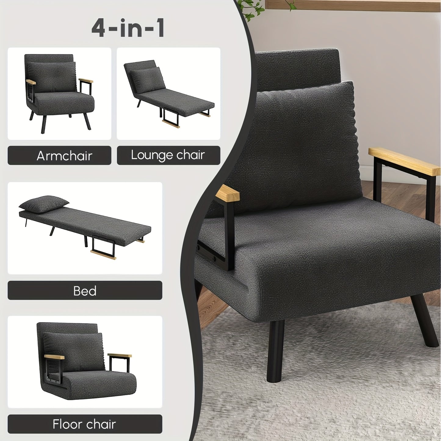 Loungestoel – Fauteuil – Relaxstoel – Zitzak – Stoel – Grijs – Memory Foam – Houten Frame