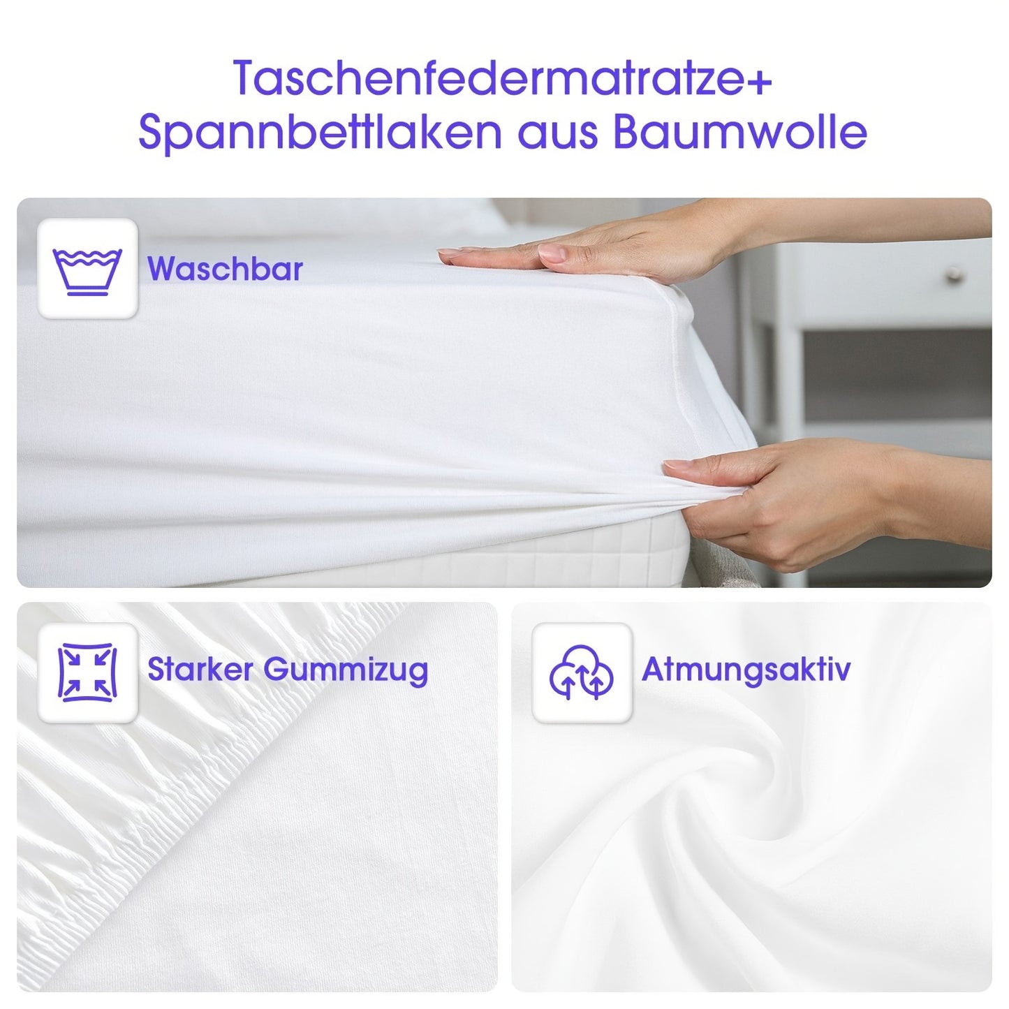 Pocketveringmatras – Eenpersoonsmatras – Matrassen – Slaapsysteem – 90 x 200 cm – 22 cm Hoog – Stevigheid H3 – Ergonomisch 7-Zones Pocketvering – Inclusief Katoenen Hoes