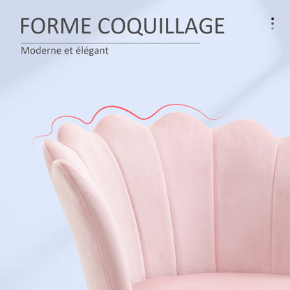 Draaifauteuil – Fauteuil – Lounge Stoel – Velvet Stoel – Shell Chair – Roze Velours – 360° Draaibaar – Stijlvol Metalen Frame