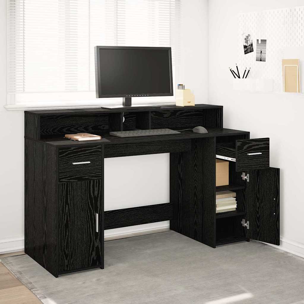 Bureau – Werkplek – Laptoptafel – Computertafel – Study Desk – Zwart Eiken – RGB LED Verlichting – Compact 140x55x91 cm