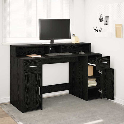Bureau – Werkplek – Laptoptafel – Computertafel – Study Desk – Zwart Eiken – RGB LED Verlichting – Compact 140x55x91 cm