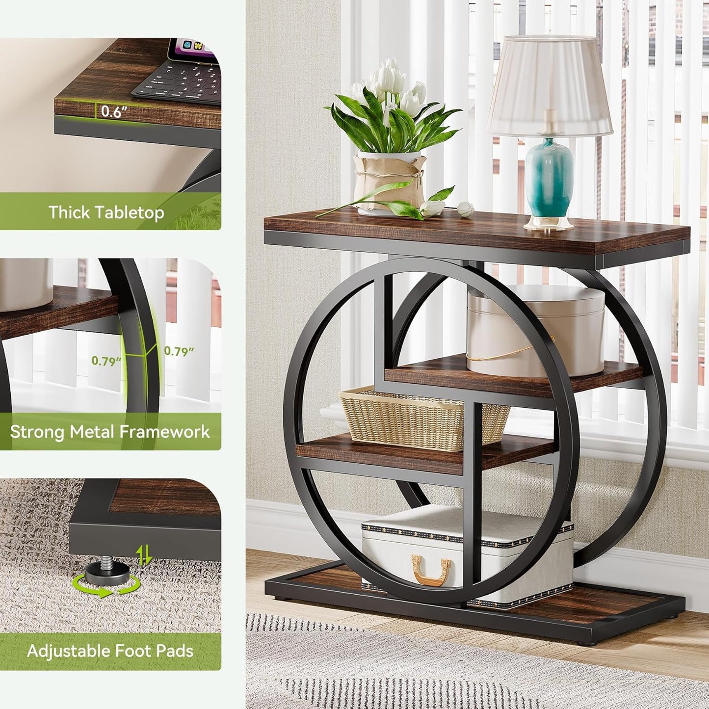 Nachtkastje – Bijzettafel – Ladekastje – Wandkast – Opbergkast – Smal Ontwerp – MDF & Metalen Frame – 4 Lades – Verstelbare Voeten