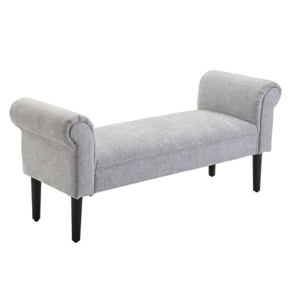 Gevloerde Bank – Loungekruk – Bedbank – Zitbank – Loungebank – Linnen Stof – Comfortabele Foam Vulling – Lichtgrijs 132x45,5x58 cm