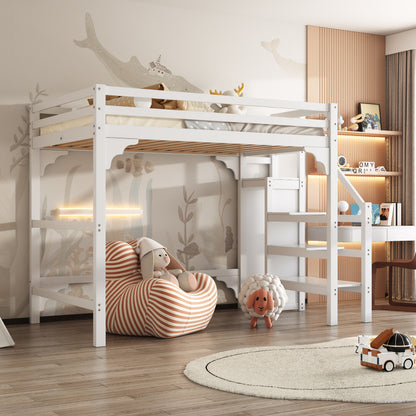 Hoogslaper – Stapelbed – Halfhoogslaper – Stapelbed Met Kast – Jungensbed – Wit – 140x200 cm – Opbergruimte Met Trap