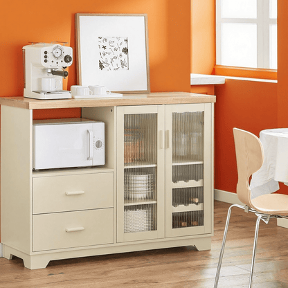 Keukenkast – Buffetkast – Opbergkast – Magnetronkast – Kast – Houtvezelplaat & Massief Hout – 120x40x90 cm – Ruime Indeling Met Glazen Deuren